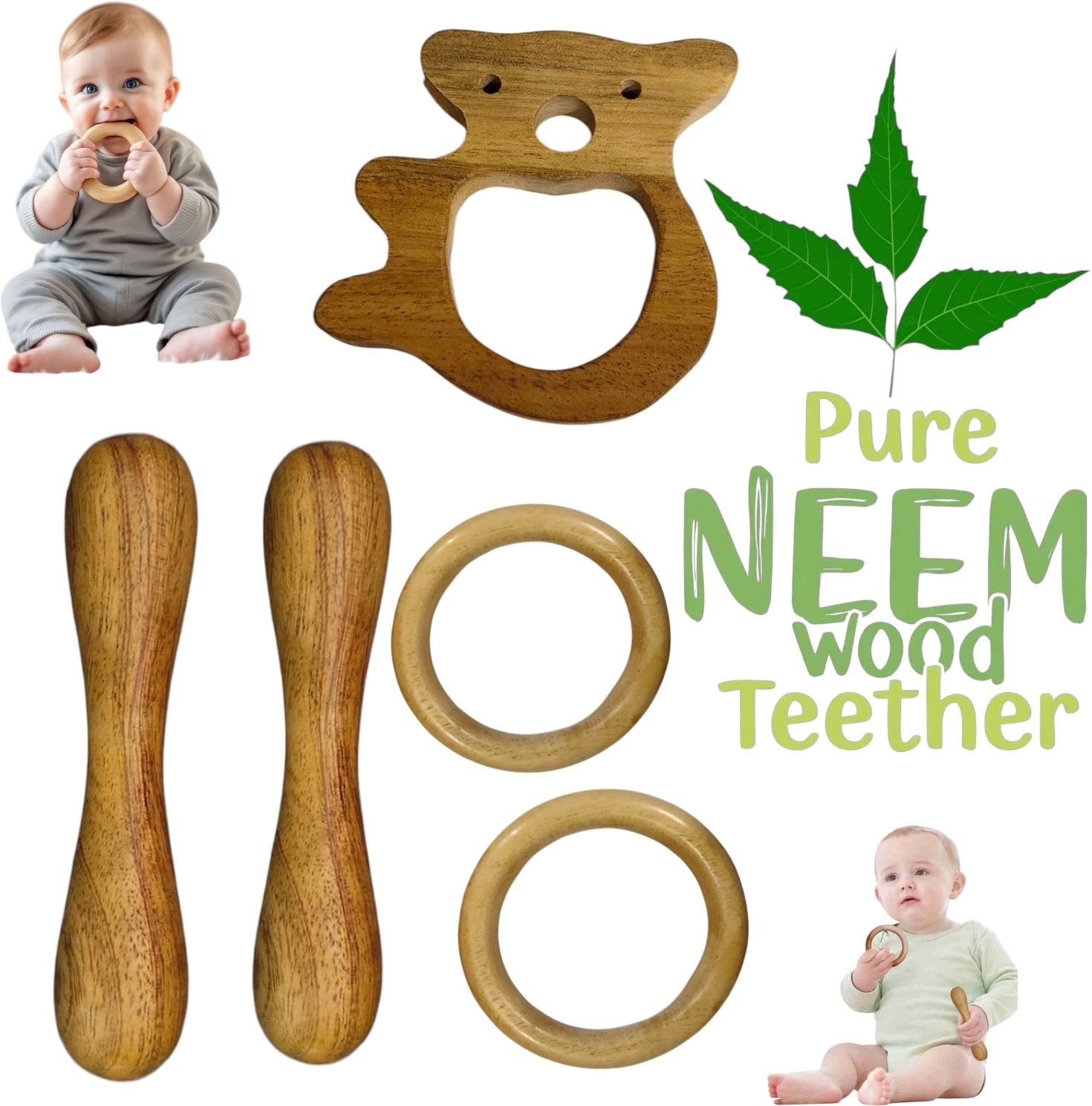shreeja shilpcraft Natural Neem Wood Teether for Babies – Chemical Free & Safe Teether-picture-27