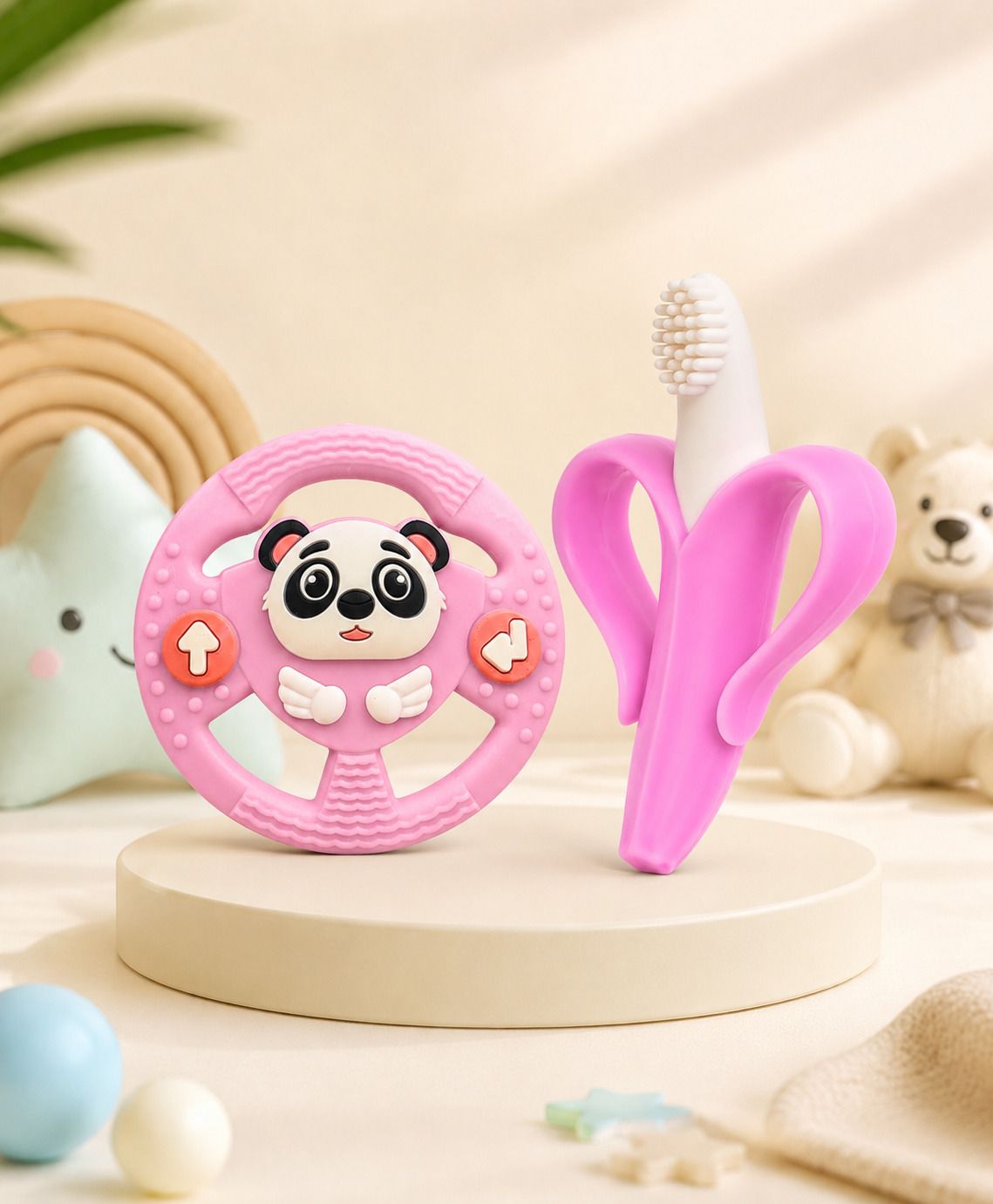 the cheeky kidzz Baby Banana Teether with Soft Silicone Wheel shape Molar Teething Toy Teether-picture-16