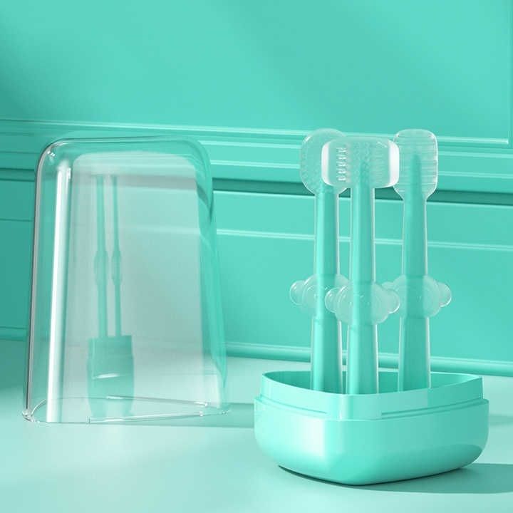 Baby Silicon Toothbrush 3 in 1 Set for Newborn Baby/Infants/Kids Ultra Teether and Feeder-image-4