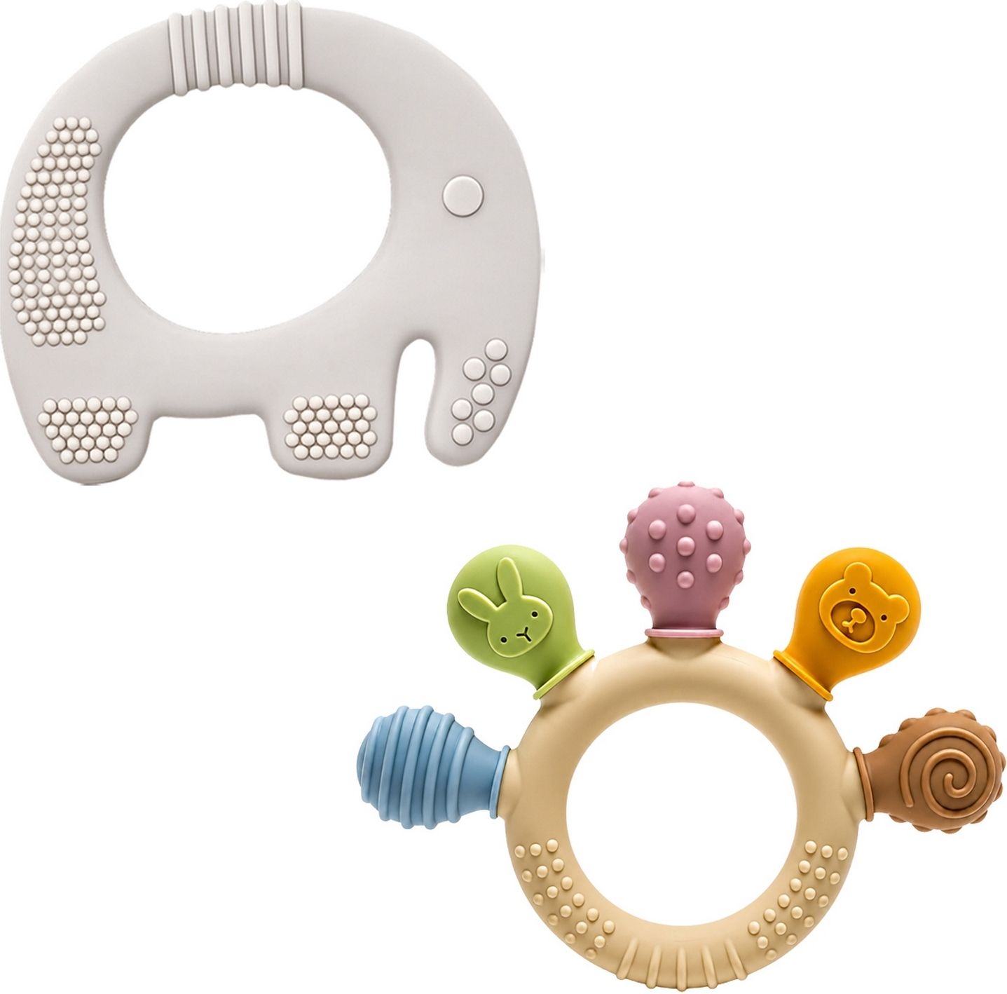 oridor Combo Of 2 Premium Silicone Baby Elephant and Multi Texture Teether Ring Set Teether-picture-35