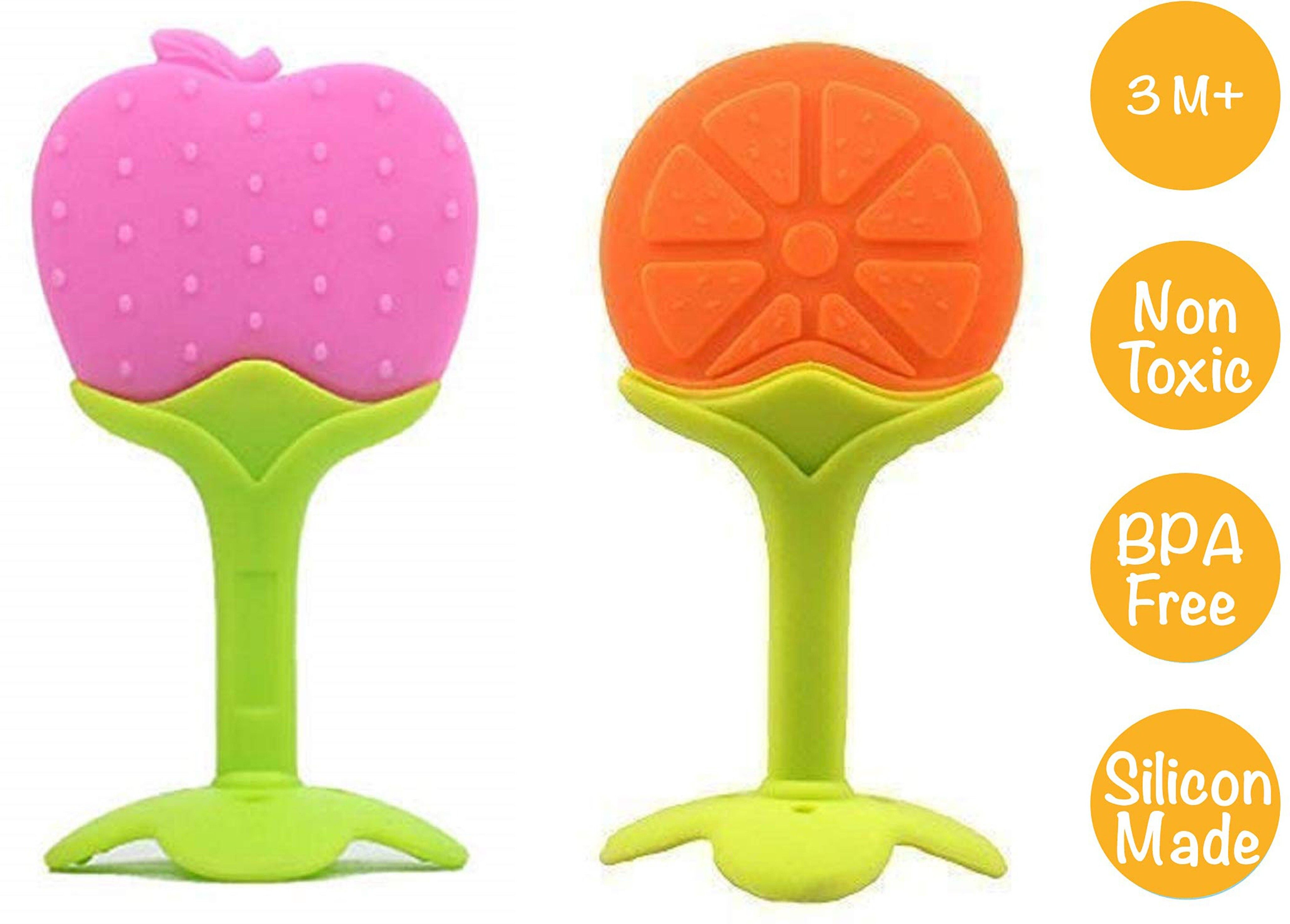 Silicone BPA Free Fruit Shape Teethers for Baby/Infants (Apple & Orange) Teether