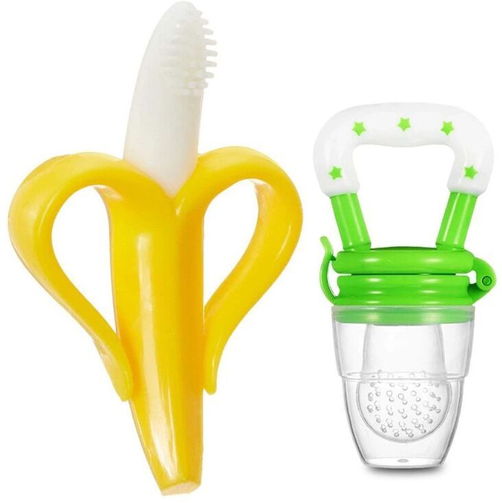 roforuf Infant Banana Teether and Fruit Feeder Combo, Soft Silicone, Safe Teether-picture-17