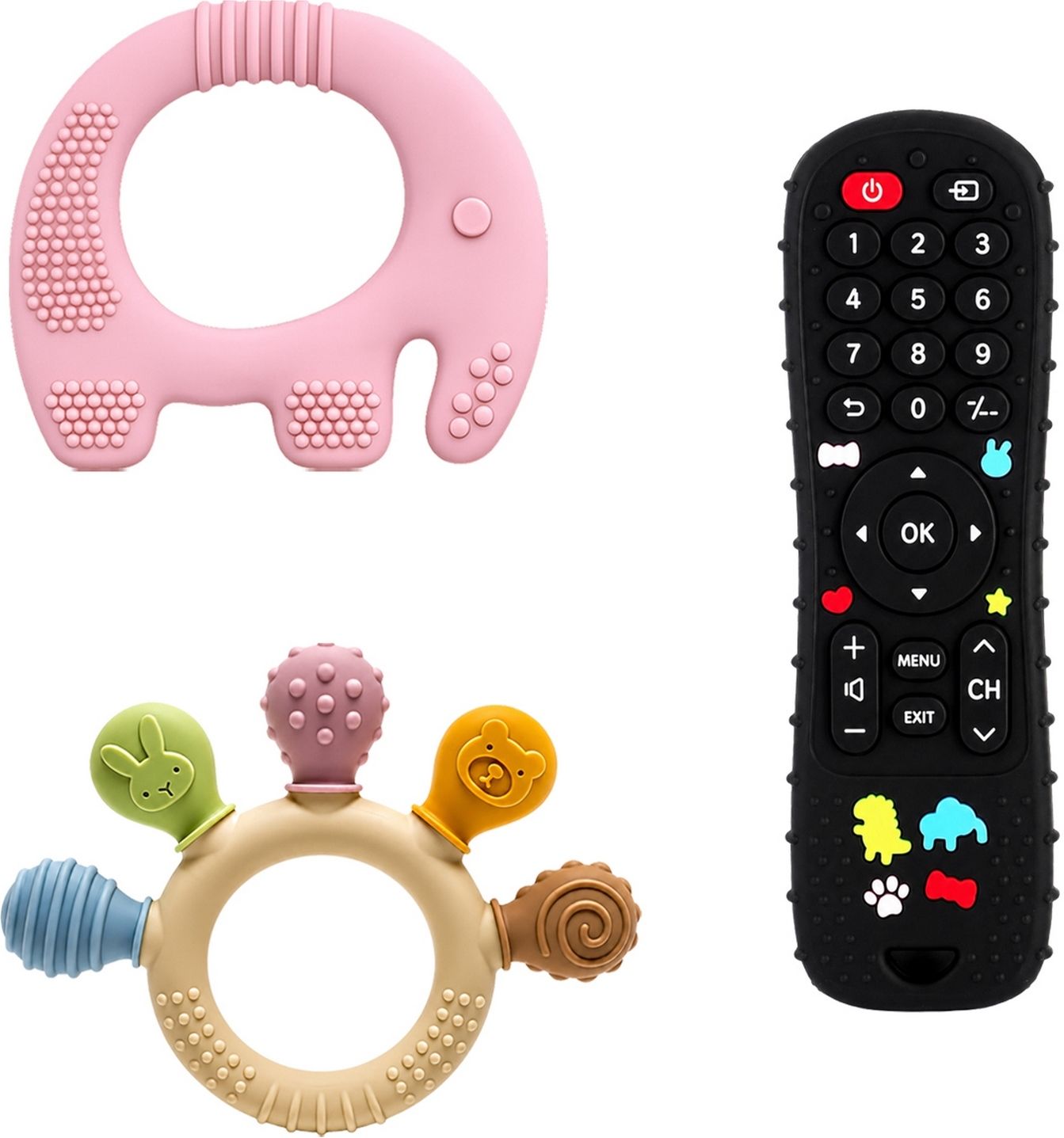 Premium Baby Silicone Teether Set Elephant Remote and Ring Combo 3 PCS Toy-VN2 Teether-image-16