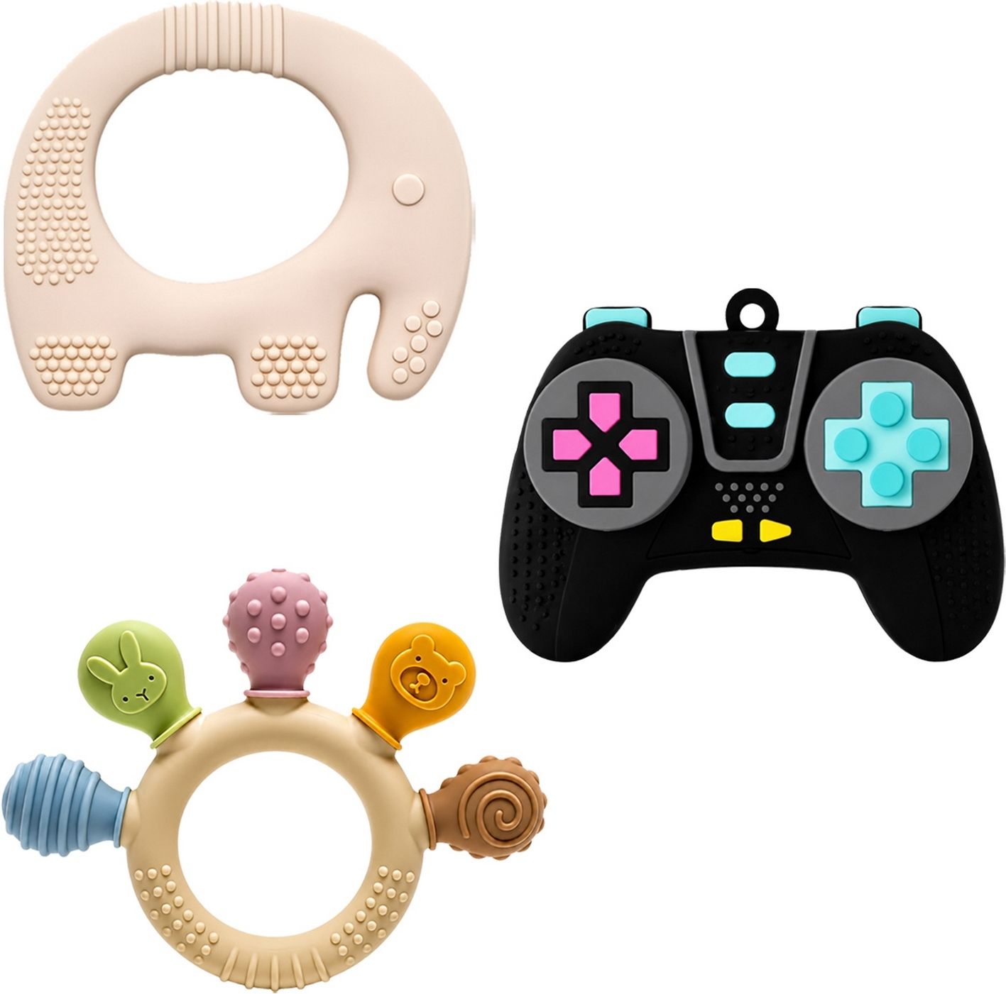 Premium Baby Wooden Ring and Multi Surface Silicone Teether Combo 2 Set Teether-image-18