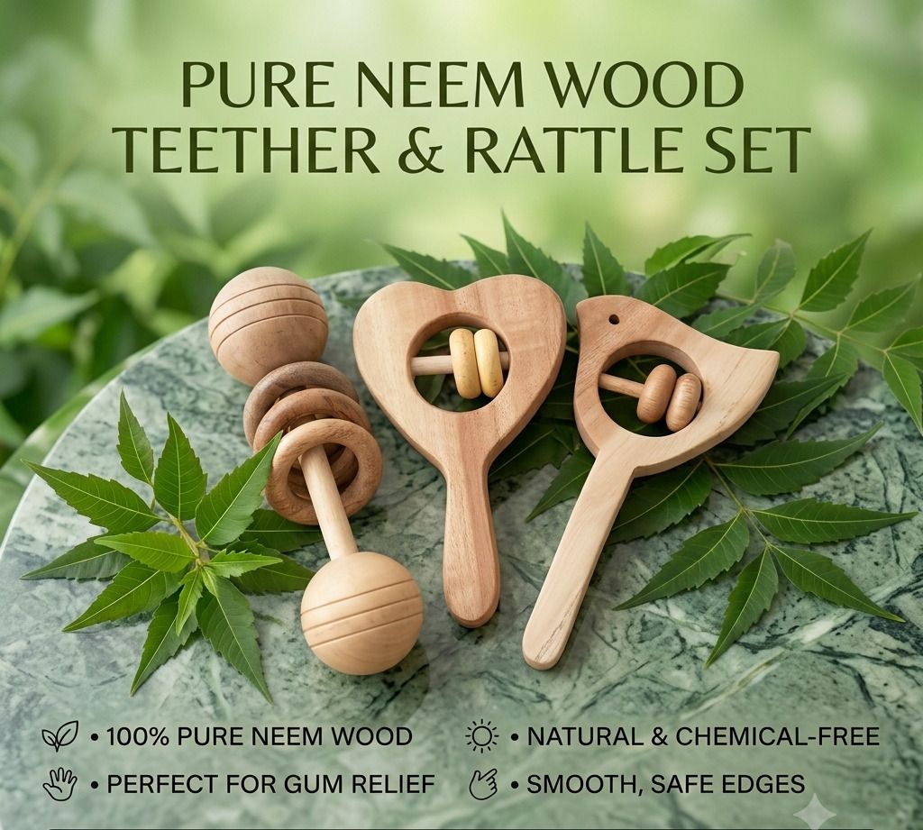 rana creation mart Pure neem wood teether rattles for kids Teether and Feeder-picture-44
