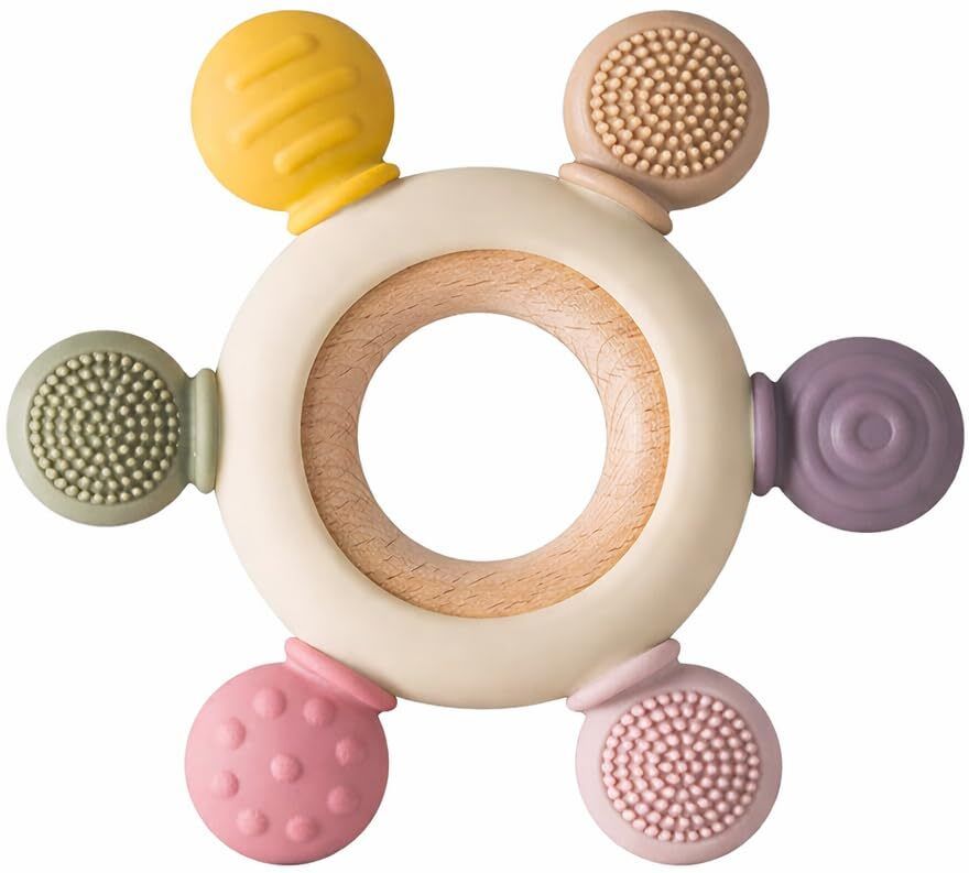 tuesiq Baby Teething Toys, Silicone Baby Teether, Neem Wood Teether, Chewing Toy Teether-picture-25