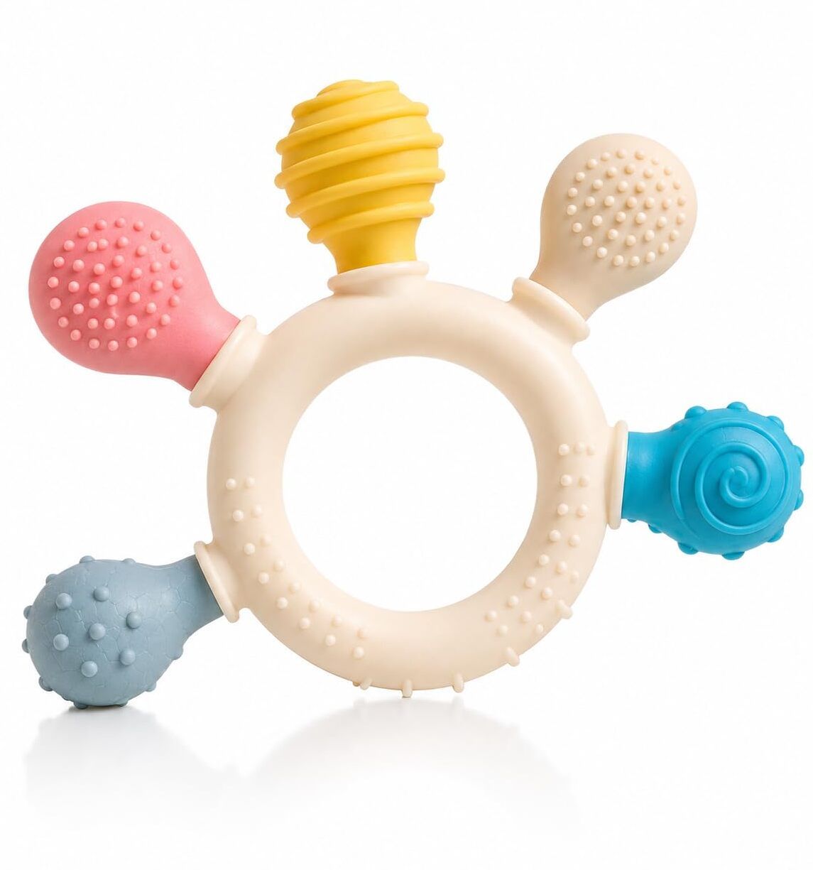 tirsil Soft Silicone Baby Teething Ring Toy with Textures and MultiShapes for Infants Teether-picture-4