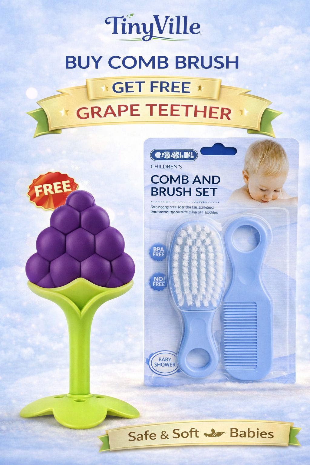 tinyville Baby-Comfy Fruit Teethr nd Comb brush set Soother-picture-38