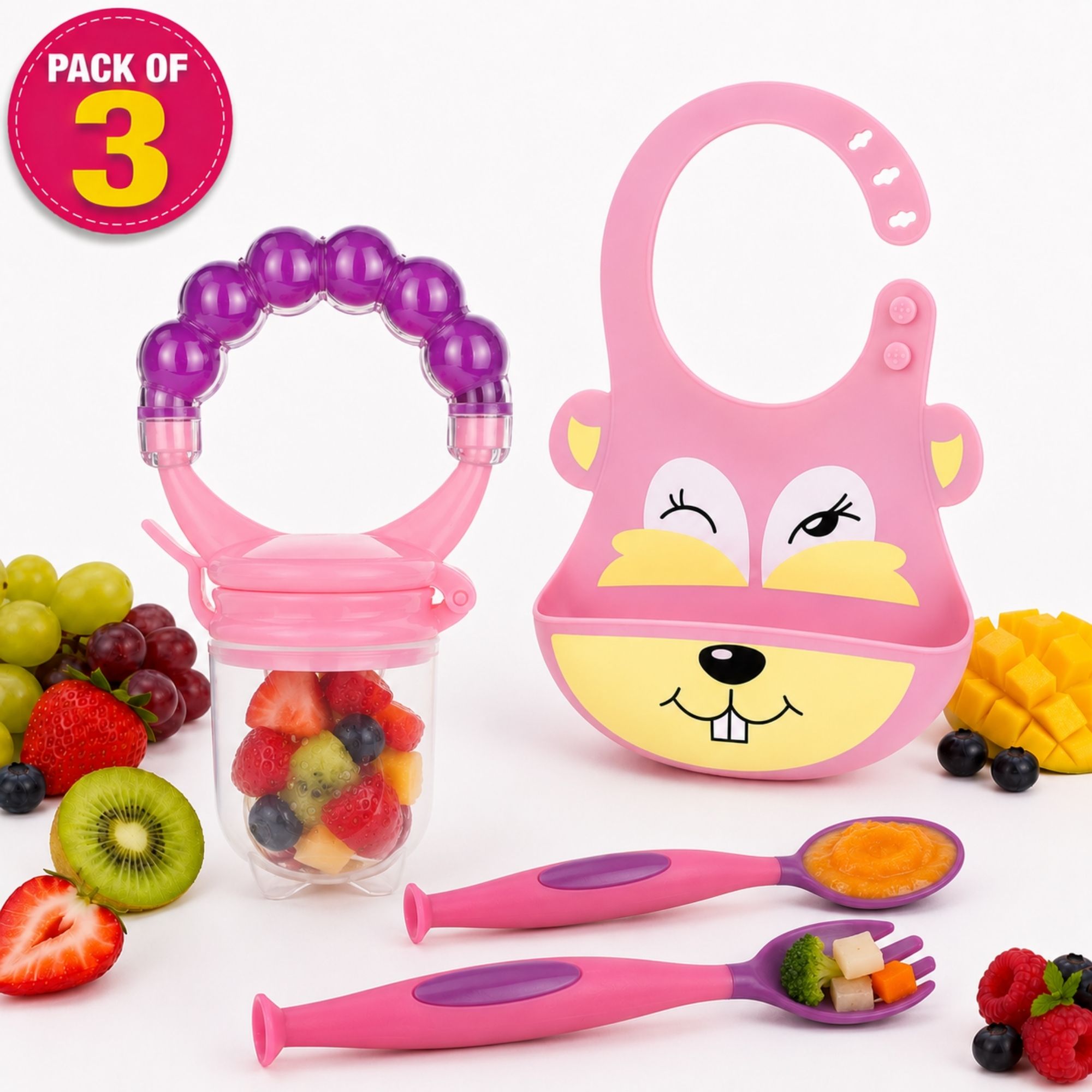 bembika Baby Fruits & Food Feeder Nibbler with Spoon, Fork & Bib Self Feeding Pacifier Feeder-picture-19