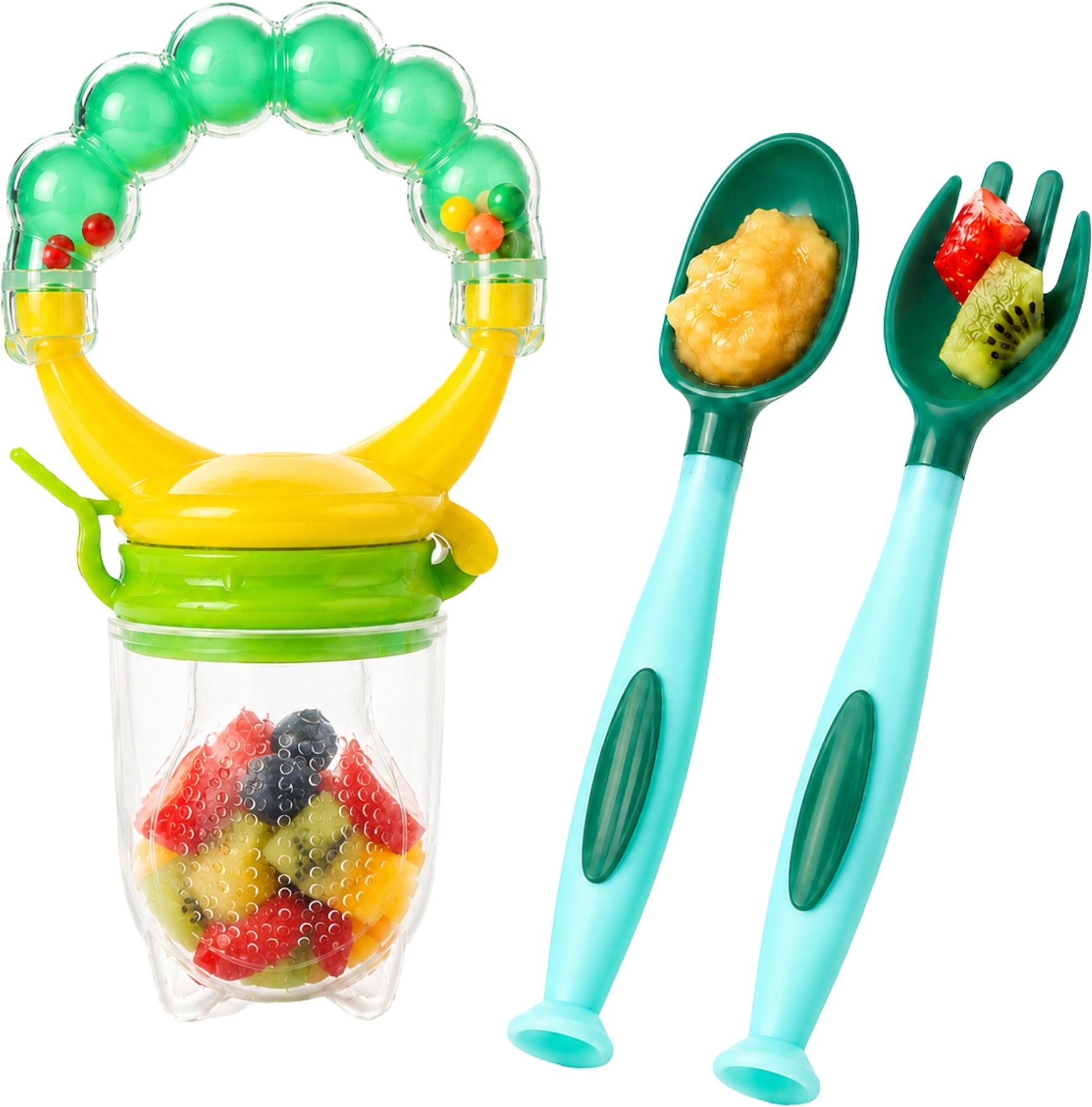 Baby Fruits & Food Feeder with Spoon & Fork Set Self Feeding Nibbler for Infants Feeder-image-14