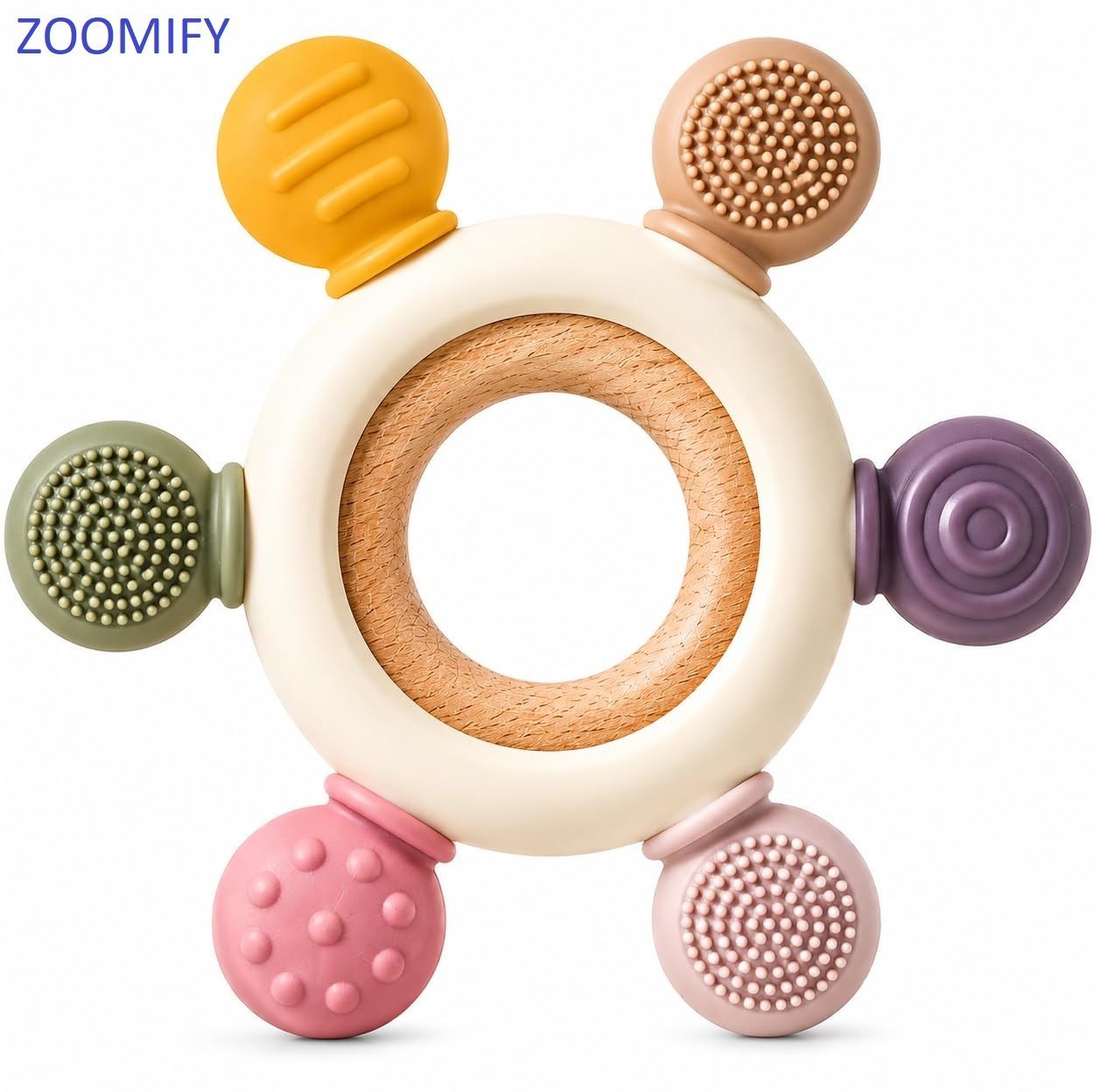 zoomify Silicone & Wooden Baby Teether for 3+ Months | BPA Free Soft Teething Toy Teether-picture-25