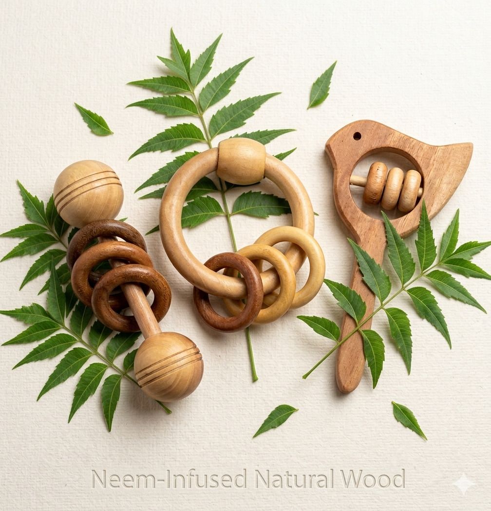 Pure neem wood teether and rattles pack of 3 Teether-image-5