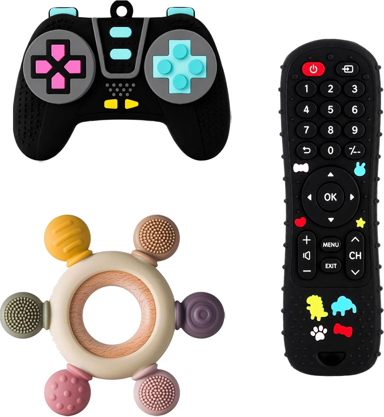 oridor Baby Teether Combo Pack of 3 Remote Gamepad Wooden Ring Gum Relief Toy Teether-picture-38