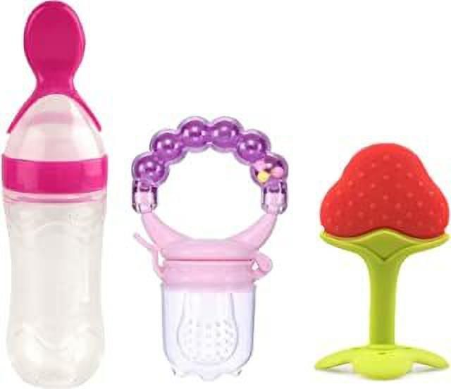 Silicone Fruit Teether & Food Nibbler & Spoon Bottle (Multicolor) (Pack of 3) Teether and Feeder-image-4