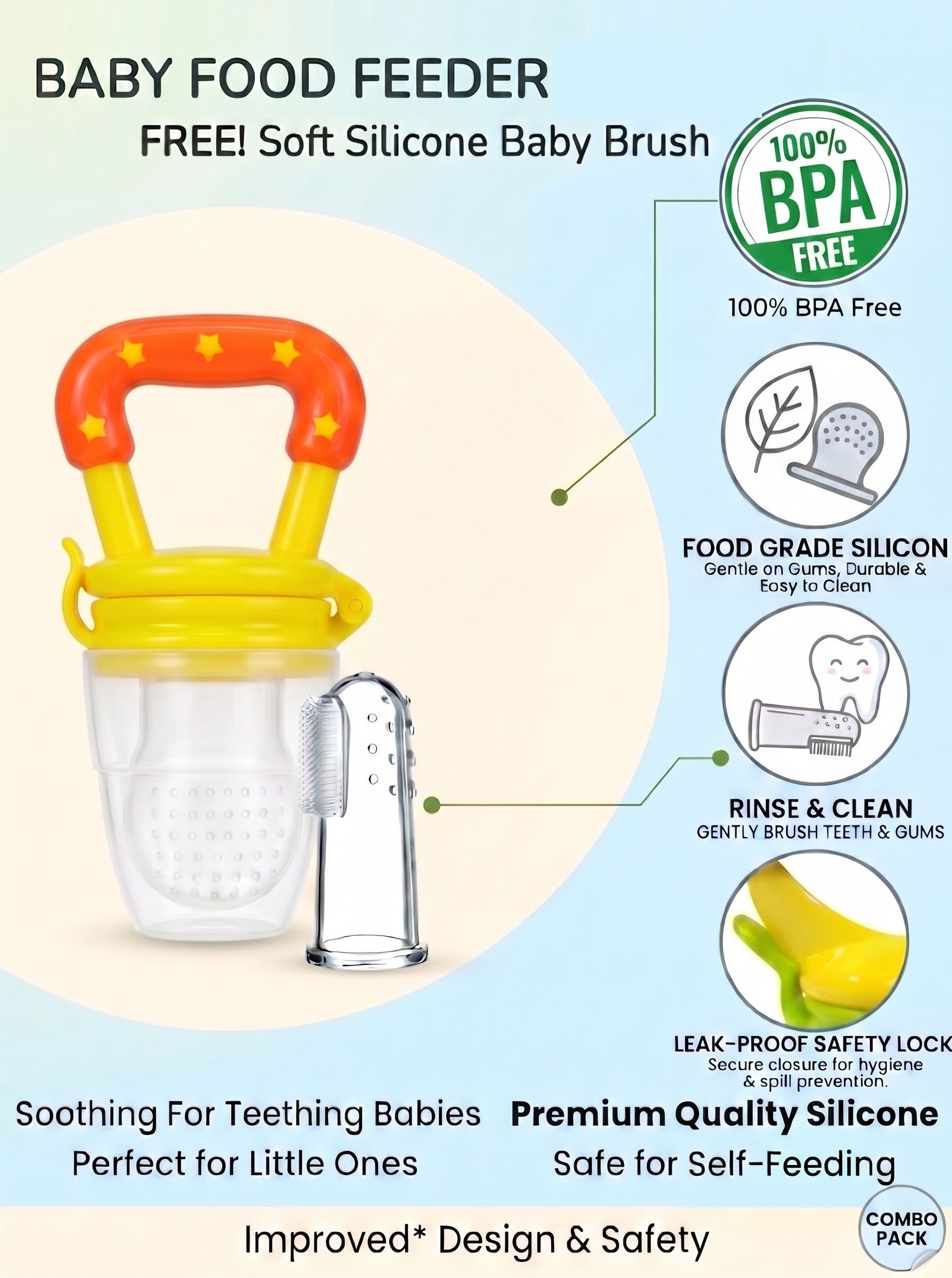soumaya - simply the best Fruit Feeder & Teething Toy|Food Grade Silicone|Brush for Oral Hygiene|S Feeding Teether and Feeder-picture-50