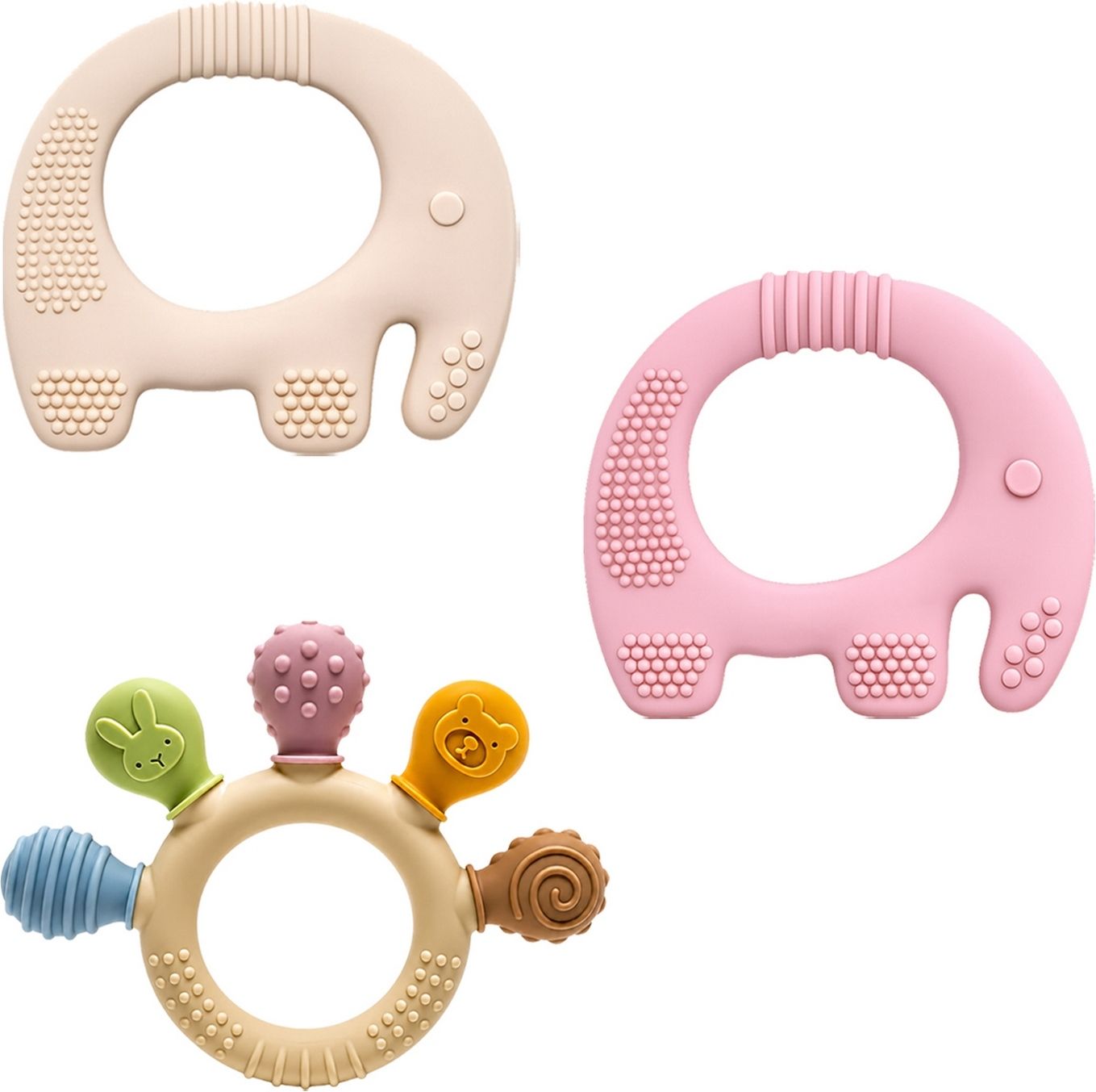 oridor 3 Pcs Baby Teether Combo Elephant Cream Green Ring Silicone Chew Toy Set-ME1 Teether-picture-42