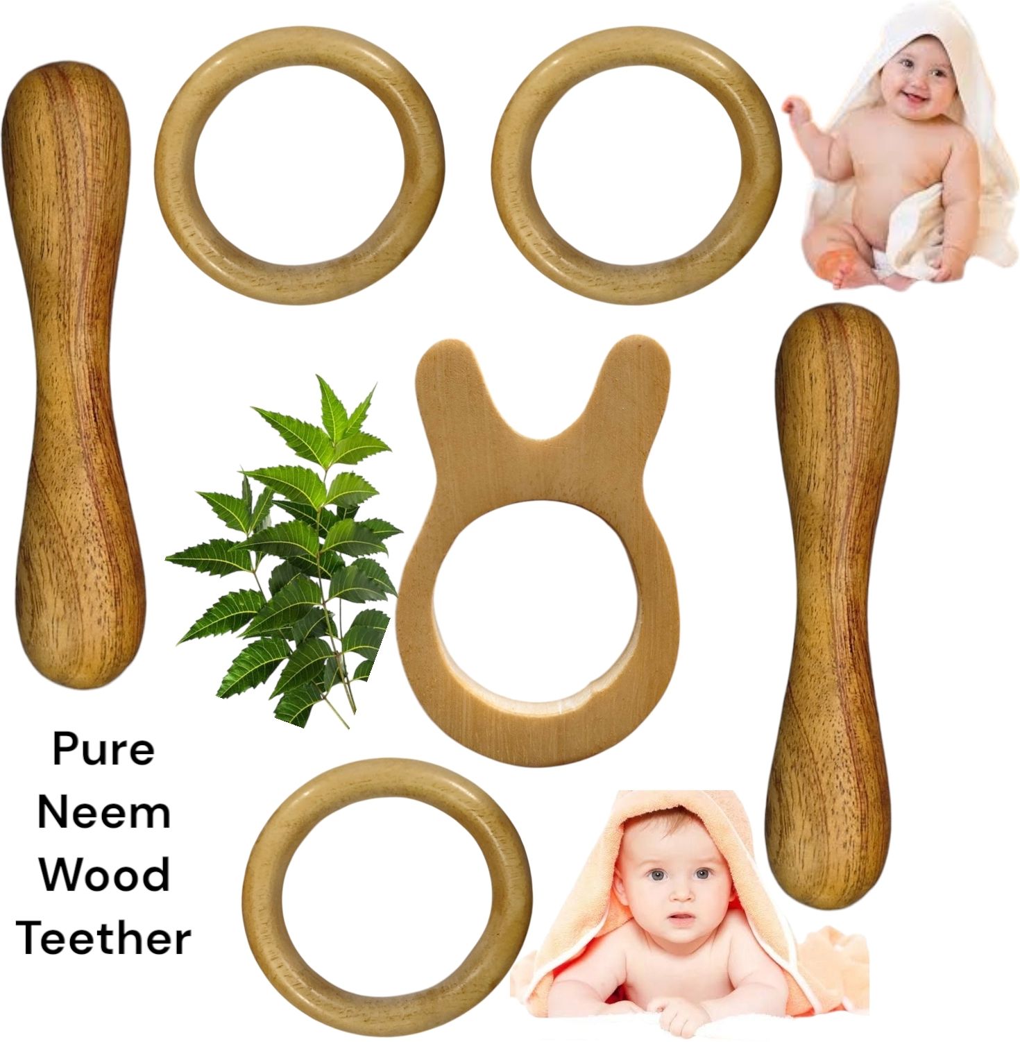 Natural Neem Wood Teether for your baby's soothing Antibacterial Teether