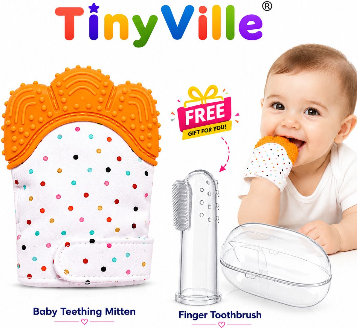tinyville KIDS FAVORUTIE TEETEHR AND FINGR BRUSH FR SAFE AND PLY Teether and Feeder-picture-20