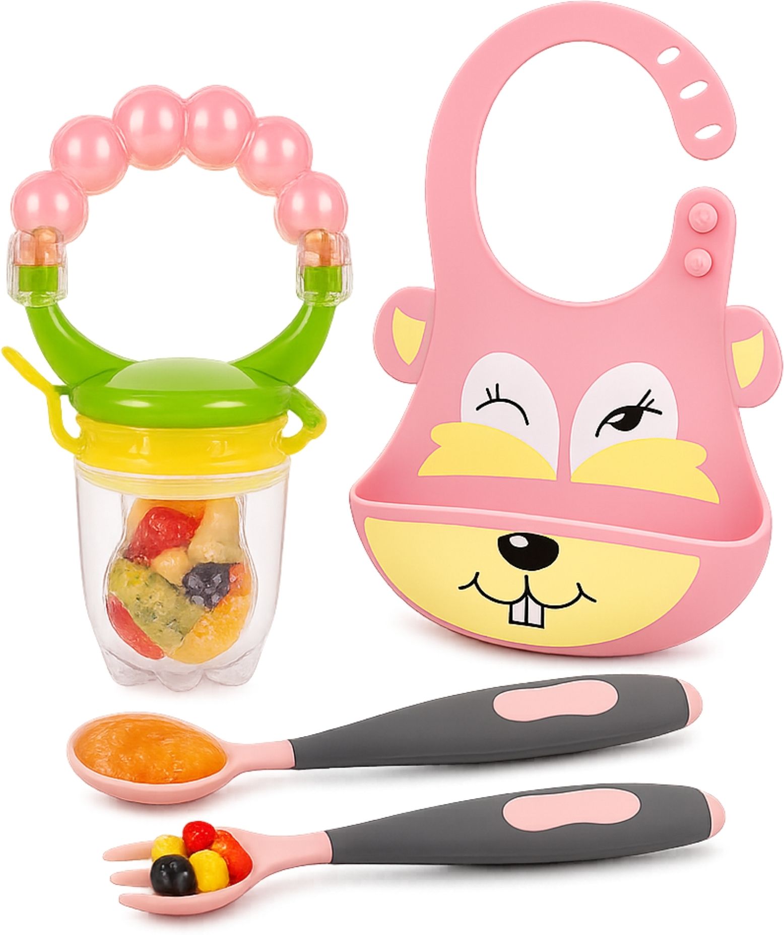 bembika Baby Fruits & Food Feeder Nibbler with Spoon, Fork & Bib Self Feeding Pacifier Feeder-picture-34