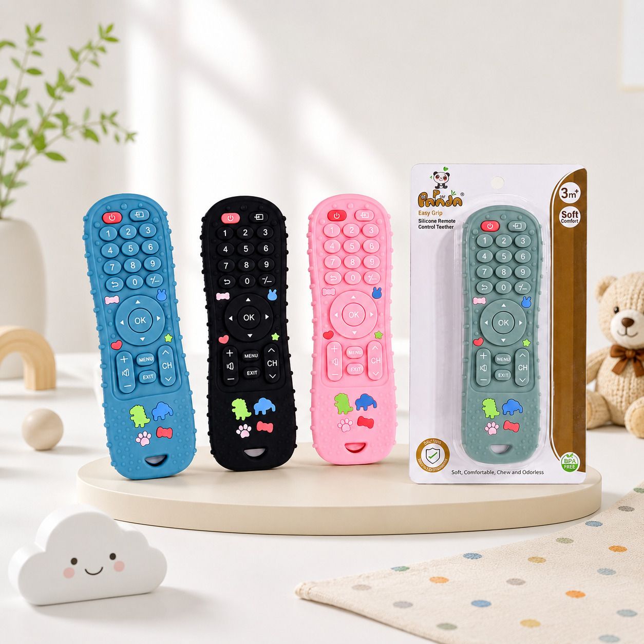 baby cuddle Baby Silicone Remote Control Teether Pack of 2 Soft BPA Free Chew Toy Teether-picture-18