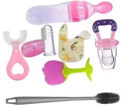 goyyoo Baby Combo of 7 Items Teether,Bottle,Feeder,Bib,Brush,Fruit Feeder Teether and Feeder-picture-19