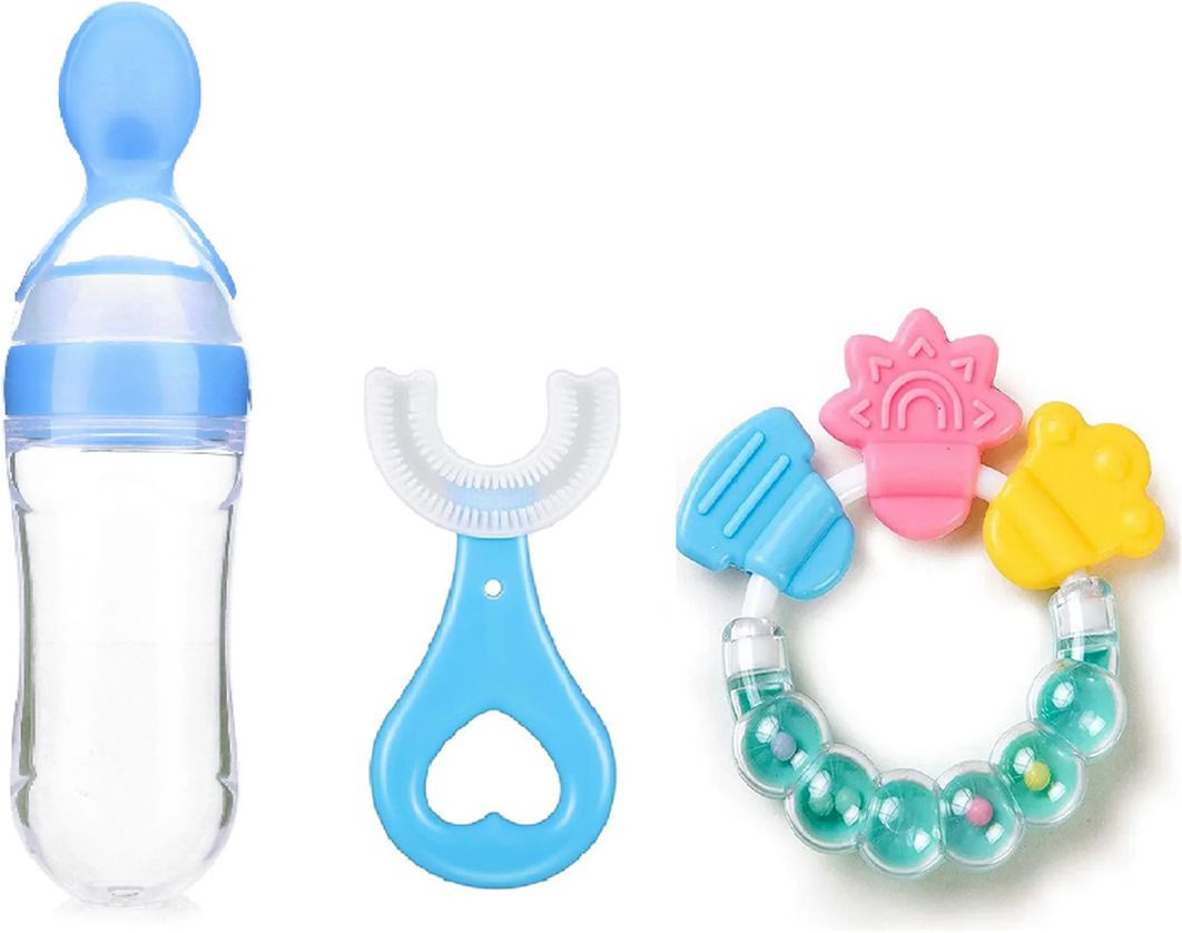 Baby Food Feeder Spoon Bottel ,U Shape Brush & Ring Teether Soother-image-10