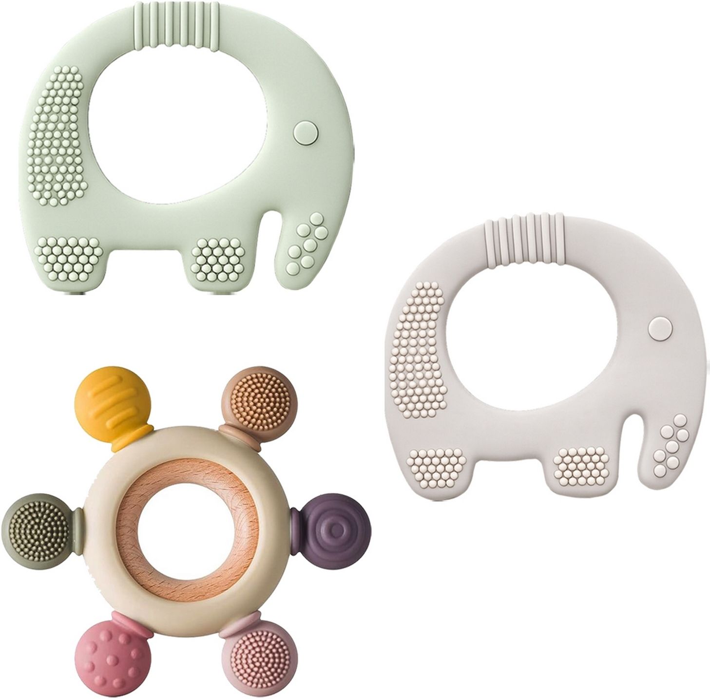 oridor Baby Teether 3Pcs Combo Elephant Ring Shape Silicone Gum Relief Chew Toy Set-VN2 Teether-picture-17