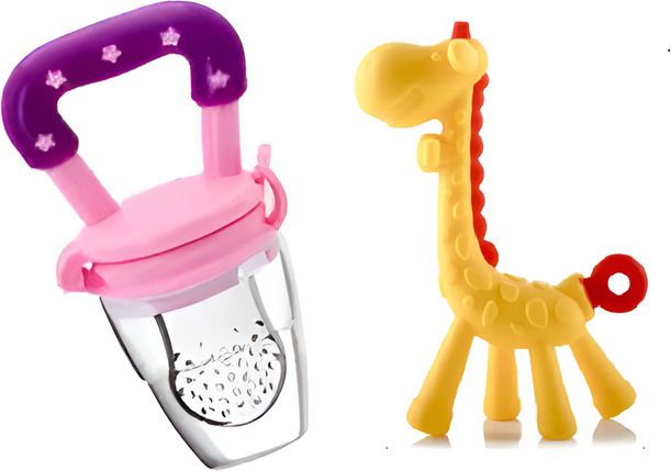 BPA Free Silicone Giraffe Baby Teether and nibbler (multicolor) Teether and Feeder-image-0