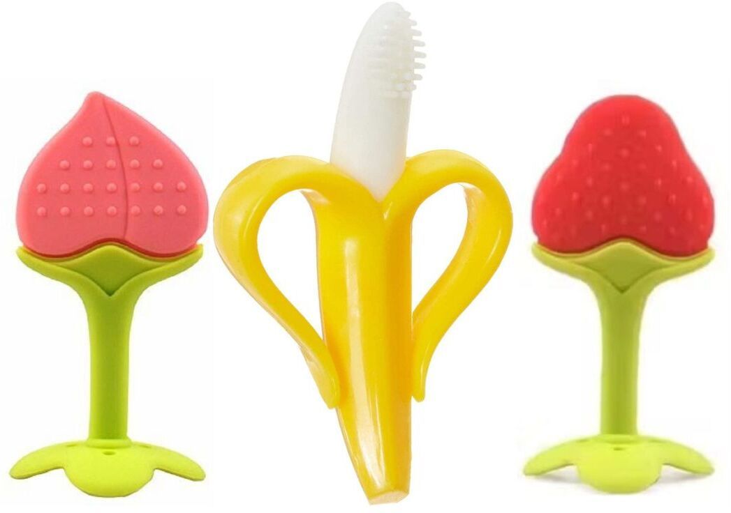 roforuf Silicone Baby Teether Set with 1 Banana & 2 Fruit Shape, BPA-Free Teether-picture-22