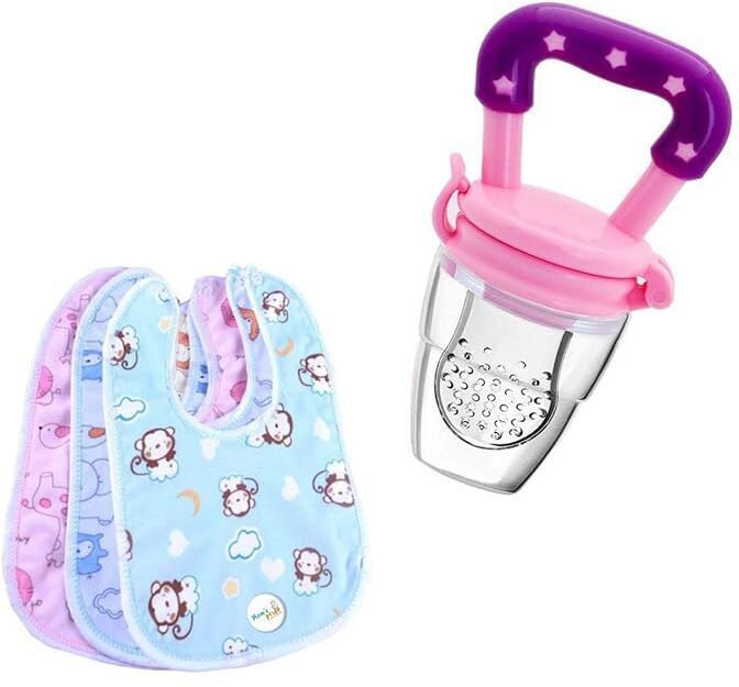 Breakfast,Lunch,Dinner Apron for babies & Fresh Silicone Fruit Nibbler (COMBO) Teether and Feeder-image-24