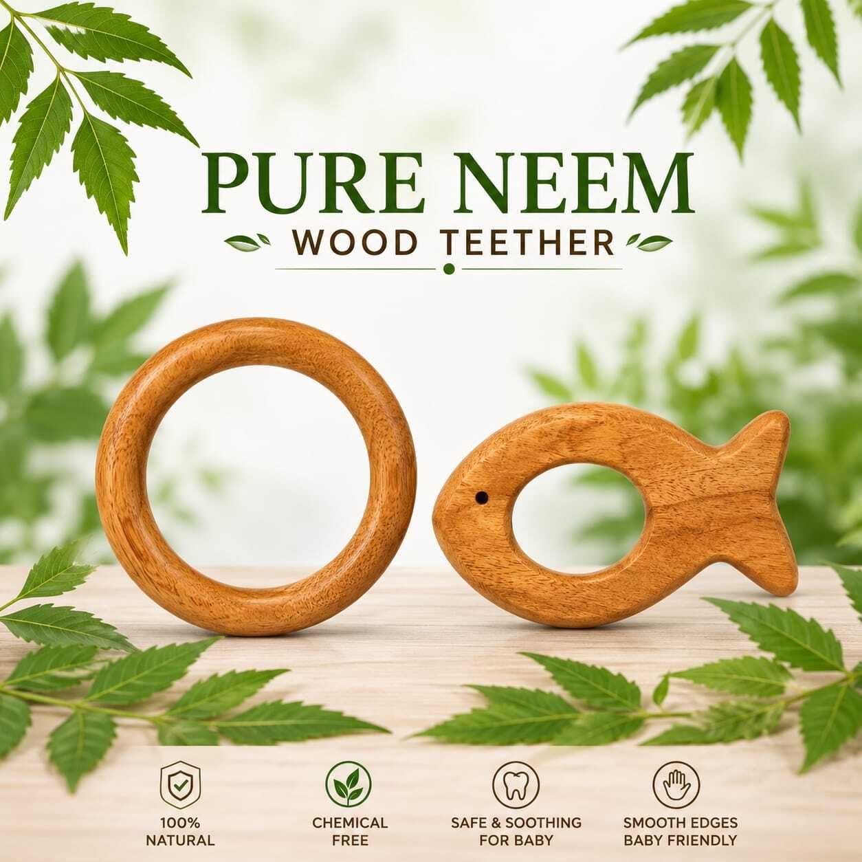 Neem Wooden Baby Teether with Smooth Rounded Edges Rattle-image-6
