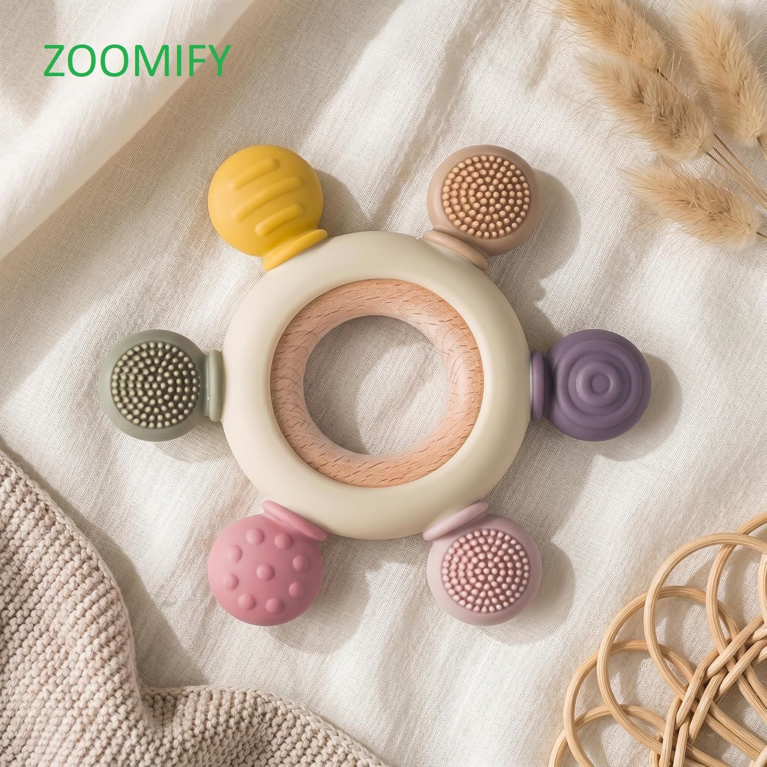 Wooden & Silicone Baby Teether Ring – Soft Multi-Texture Teething Toy for Infant Teether-image-12