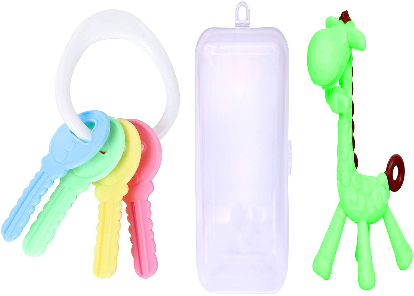 tinny tots Baby Soft Silicone Giraffe Textured Teething Toy Teether With Key Shaped Teether and Feeder image 1