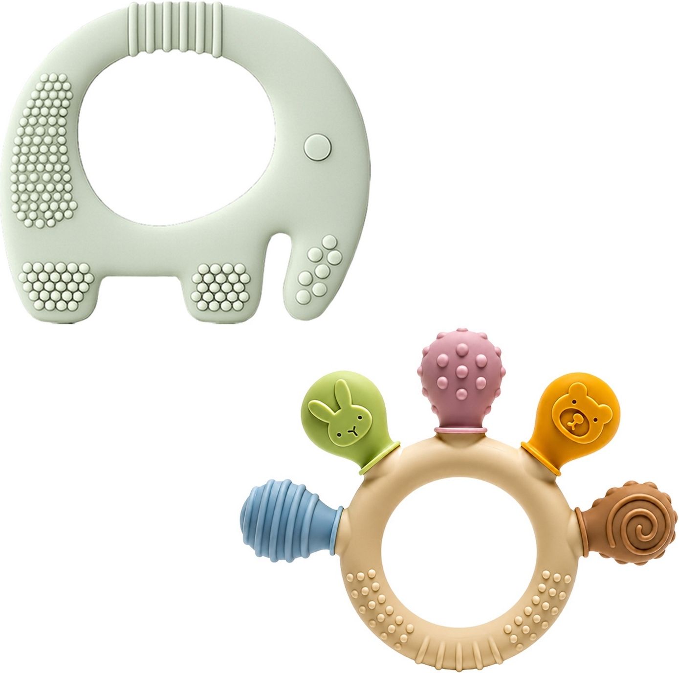 oridor Food Grade Silicone Baby Elephant Teether with Sensory Ring Teether Combo Teether-picture-23