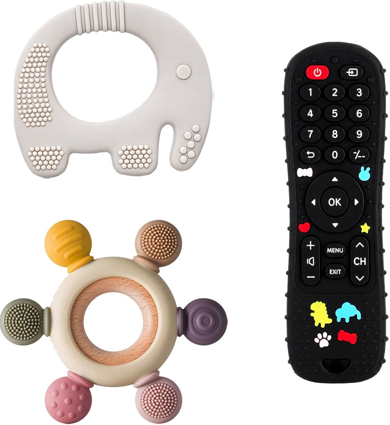oridor Infant Baby Teether 3 Pcs Set Elephant Ring Remote Gum Massager Toy Combo-GS1 Teether-picture-19