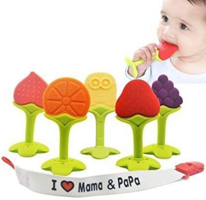 5 Pcs Silicone Baby Teether for 3m+ baby, BPA Free, Fruit Teether (Multicolor) Teether-image-10