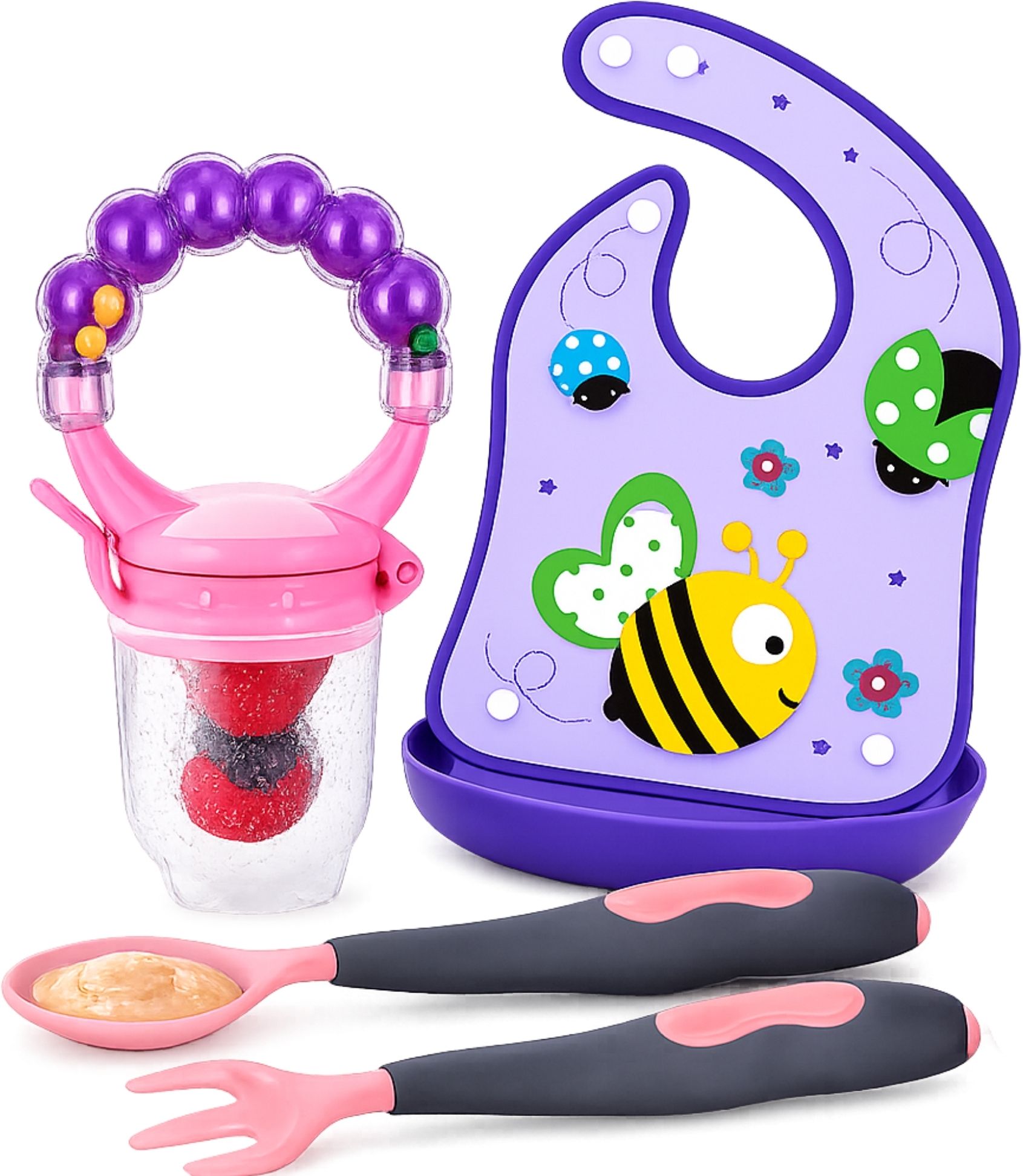 bembika Baby Fruits & Food Feeder Nibbler with Spoon, Fork & Bib Self Feeding Pacifier Feeder-picture-7
