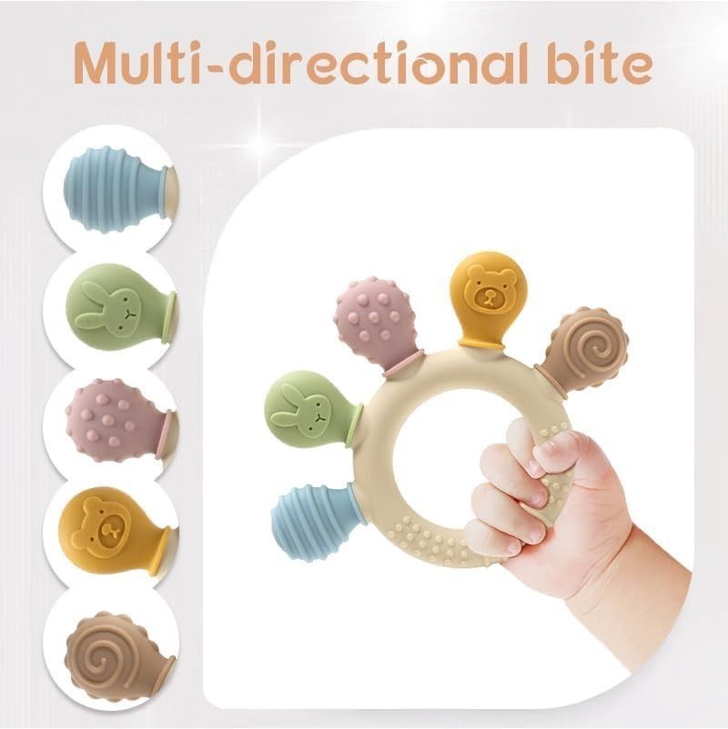 Silicone Teether for Baby Multi-Coloured Textured Sensory Toy 6-12 Months Soft Teether