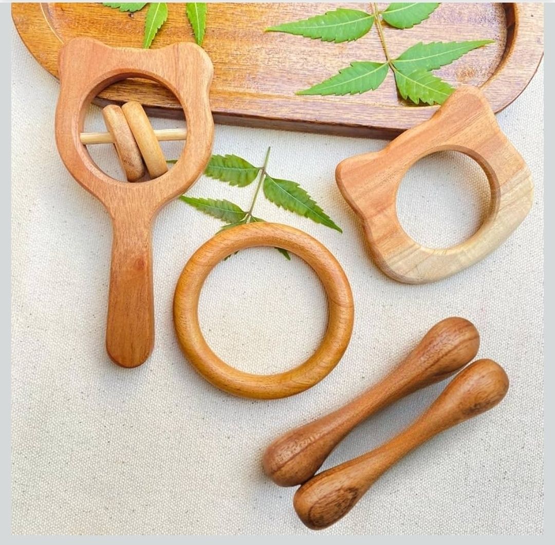rana creation mart Pure neem wooden teether micky Rattle for kids Teether and Feeder-picture-15
