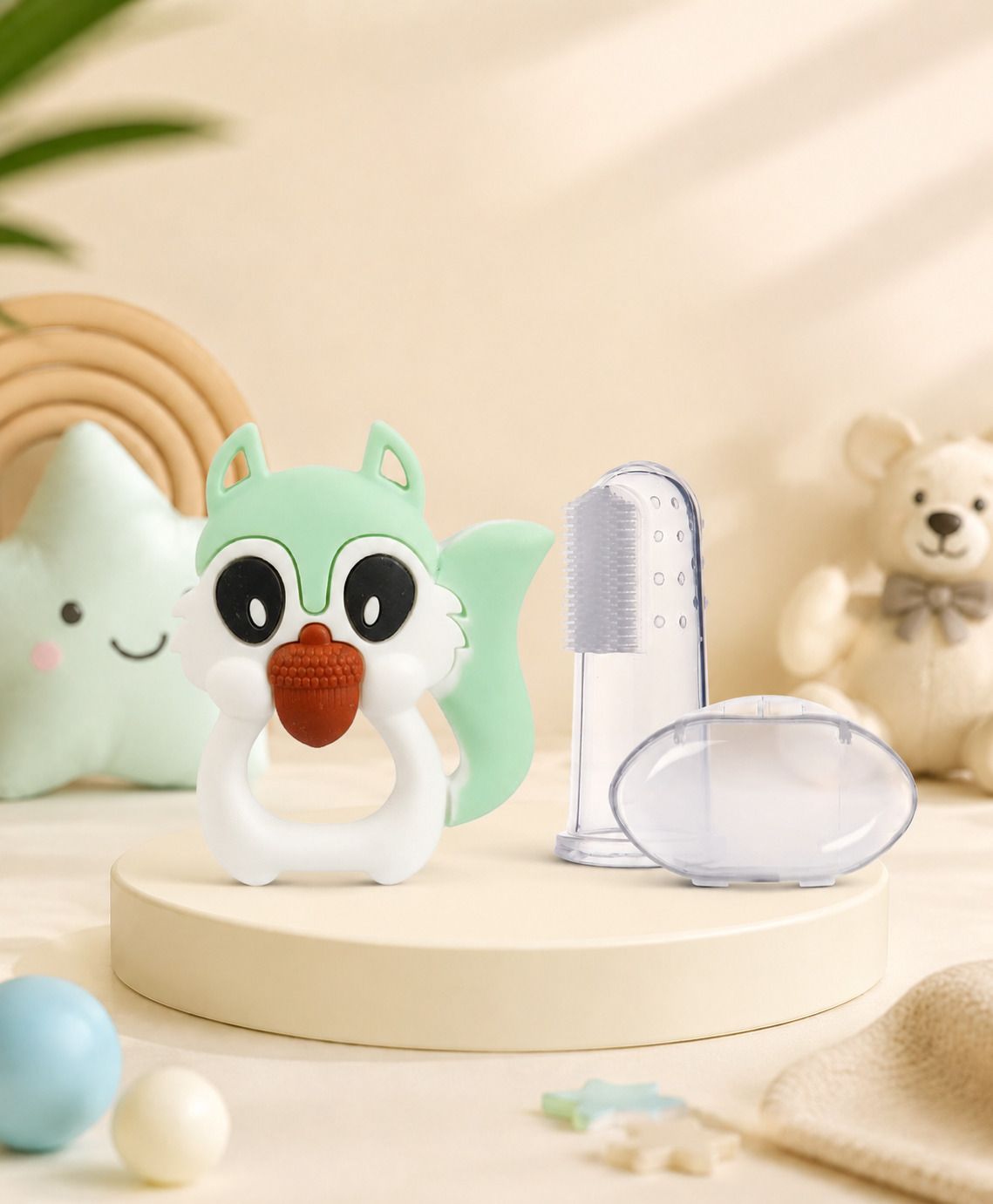the cheeky kidzz Baby Soft Silicone Squirrel Shape Teether Finger brush BPA Free Teether-picture-38