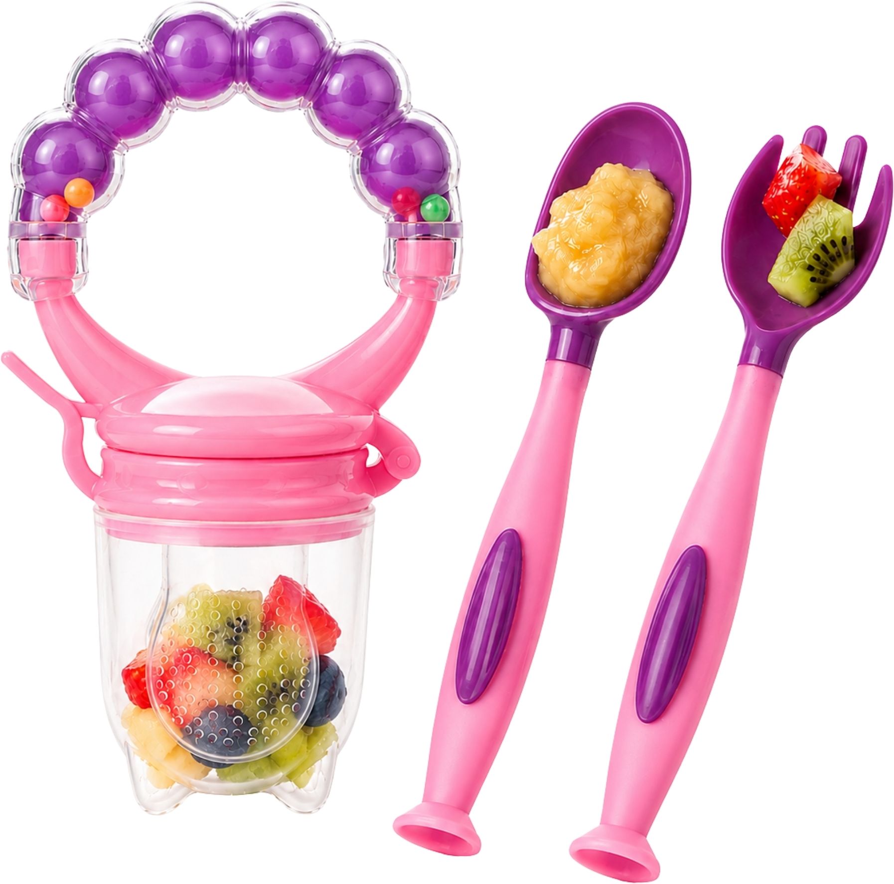 bembika Baby Fruits & Food Feeder with Spoon & Fork Set Self Feeding Nibbler for Infants Feeder-picture-15