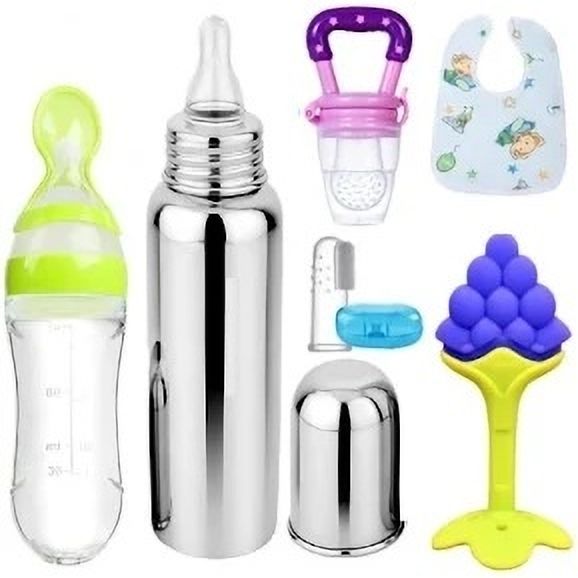 Baby Feeding utensil combo - Steel, Silicon-image-0