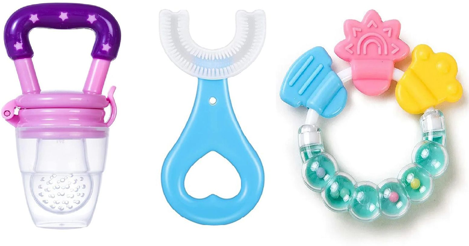 Baby Fruit Nibbler Pink ,U Shape Brush & Ring Teether Soother-image-31