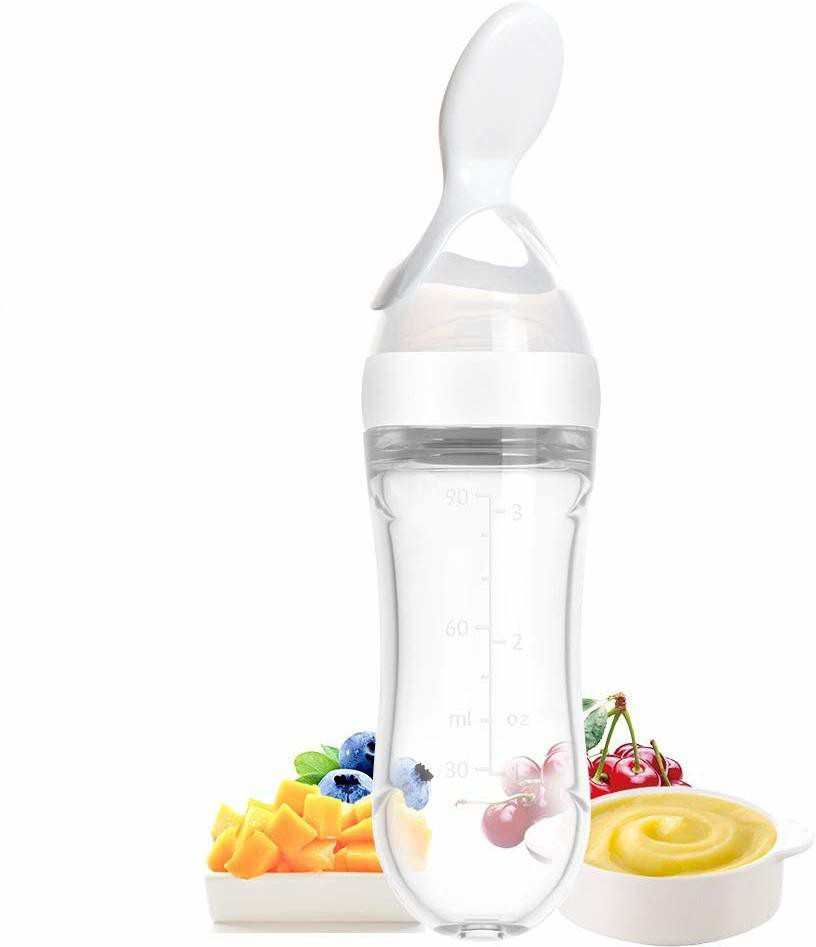 momscape Baby Spoon Feeding Bottle Liquid Squeeze Milk Cerelac Semi Solid Food Feeder- BPA Free, 90ML, Silicone, Plastic image 1