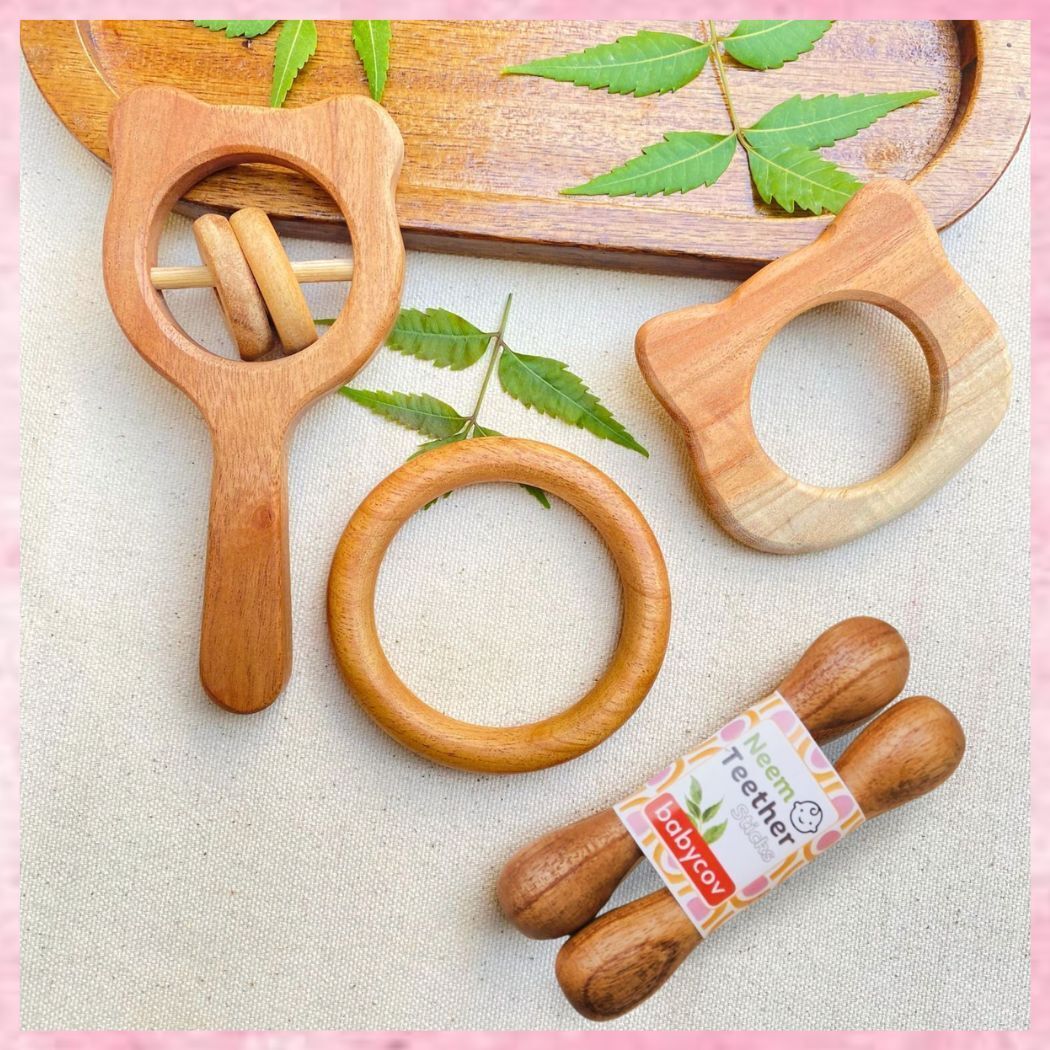 babycov Eco-Friendly Wooden Baby Teether Set – 5 Natural Chew Toys for Infants Teether-picture-25