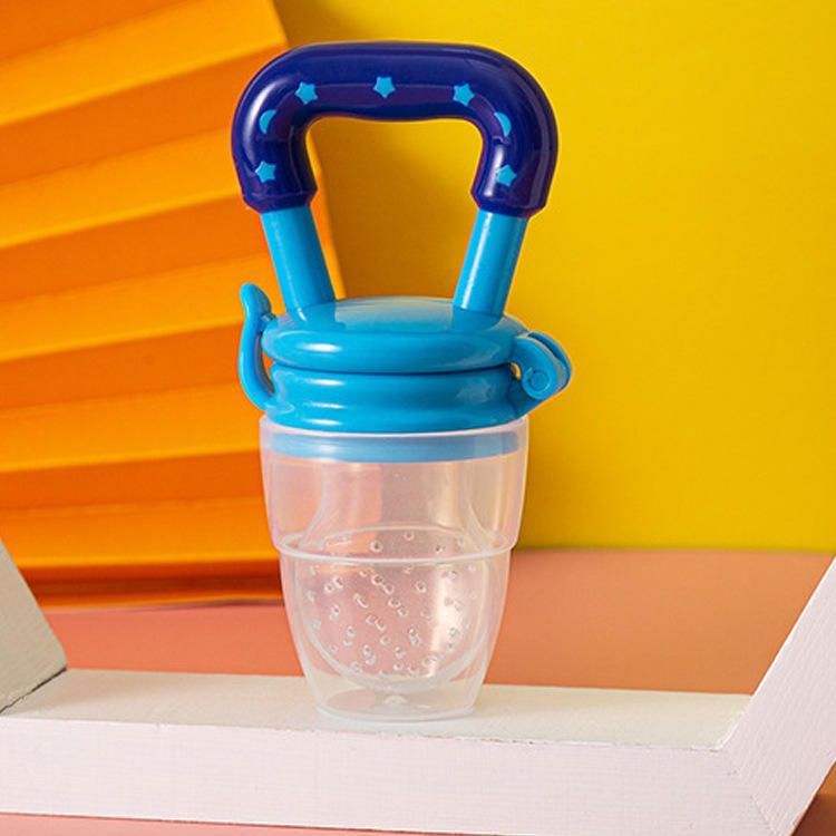 Baby Fruit Feeder Cum Teether with Cap, BPA Free Silicone Food Nibbler Blue Feeder-image-5