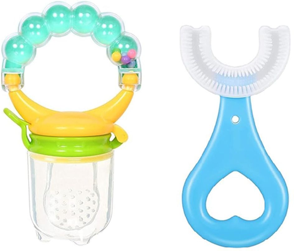 Baby Ring Nibbler Green & U Shape Brush Soother-image-2