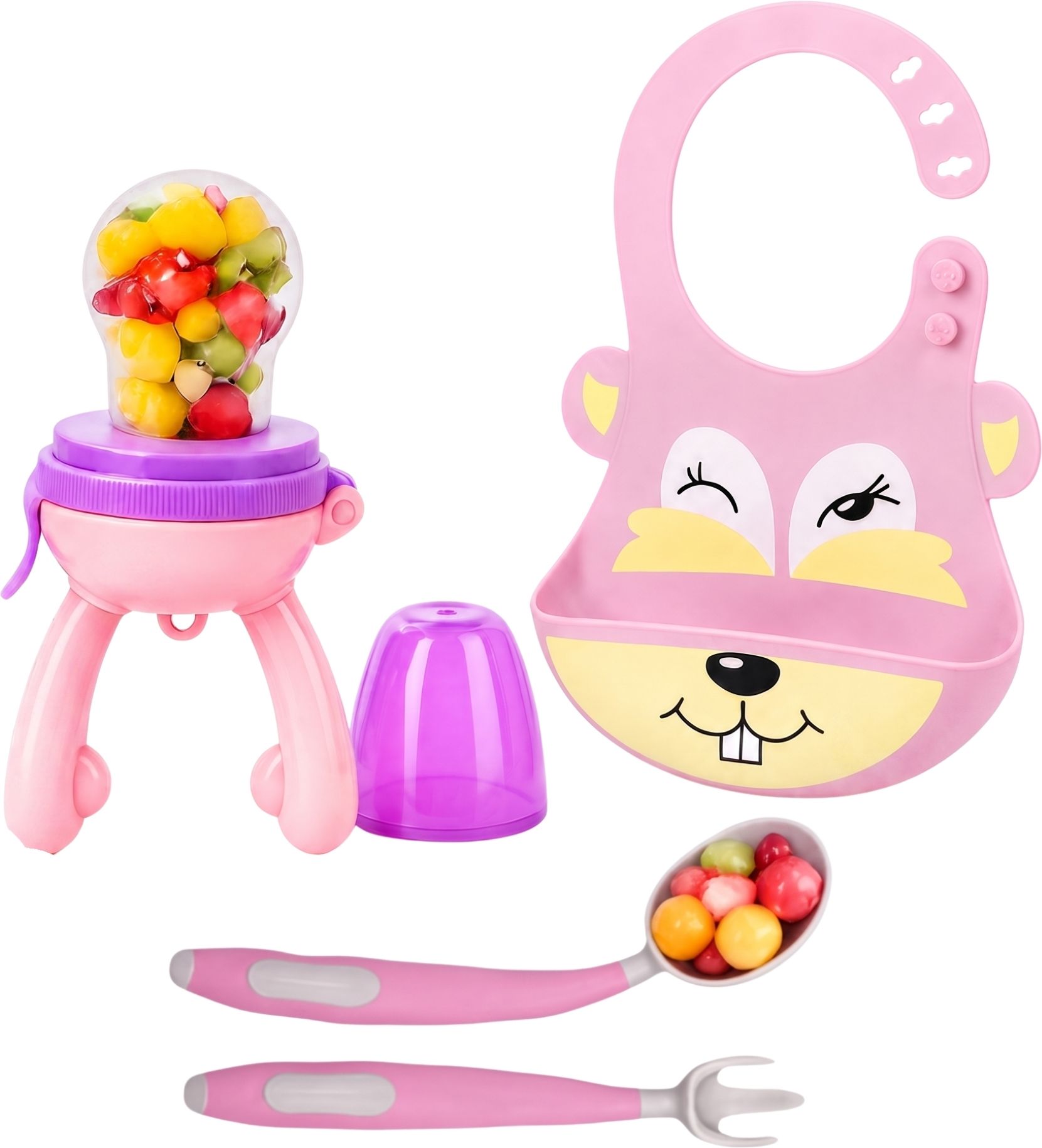bembika Baby Fruits & Food Feeder Nibbler with Spoon, Fork & Bib Self Feeding Pacifier Feeder-picture-36