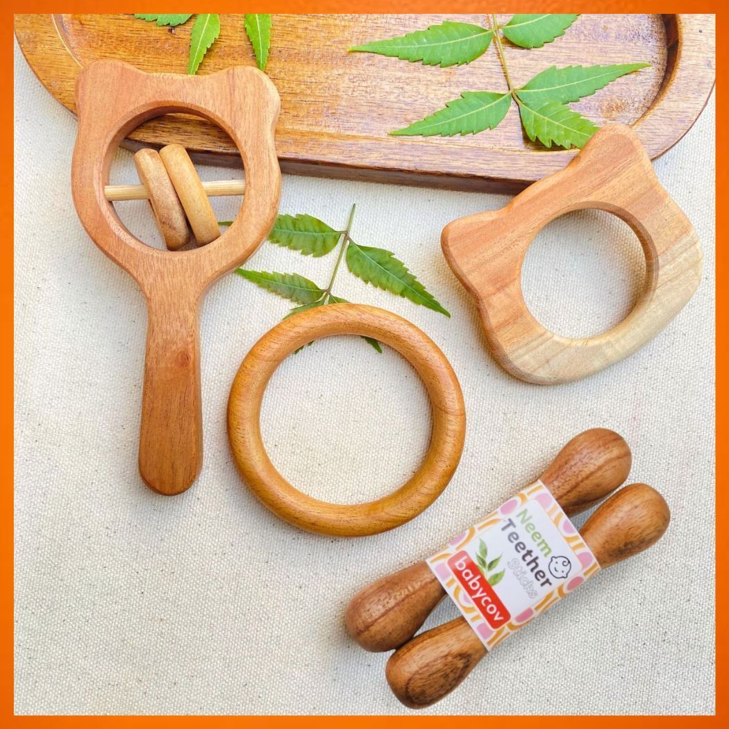 babycov Neem Wood Baby Teether Set (5 Pcs) Teether-picture-33