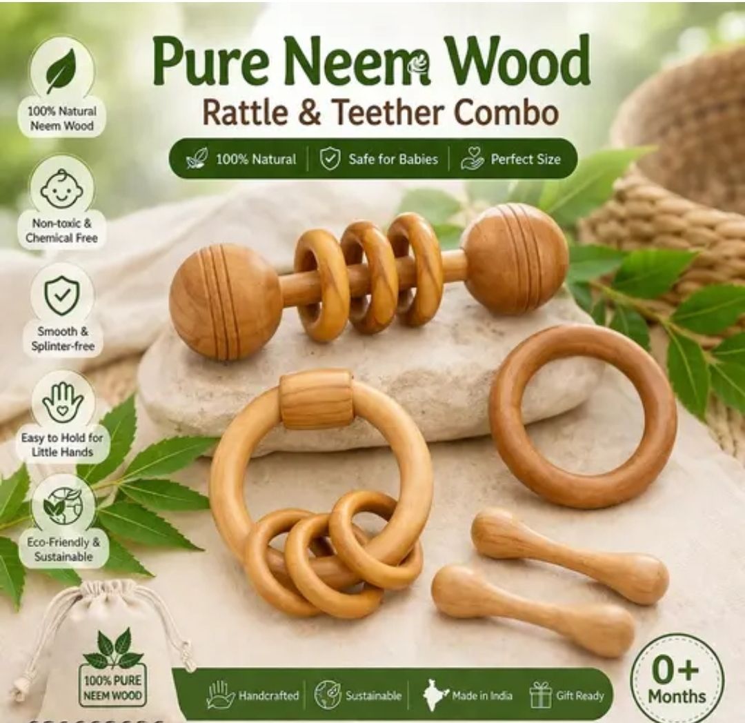 Pure neem wooden teether for kids pack of 5 Teether-image-4
